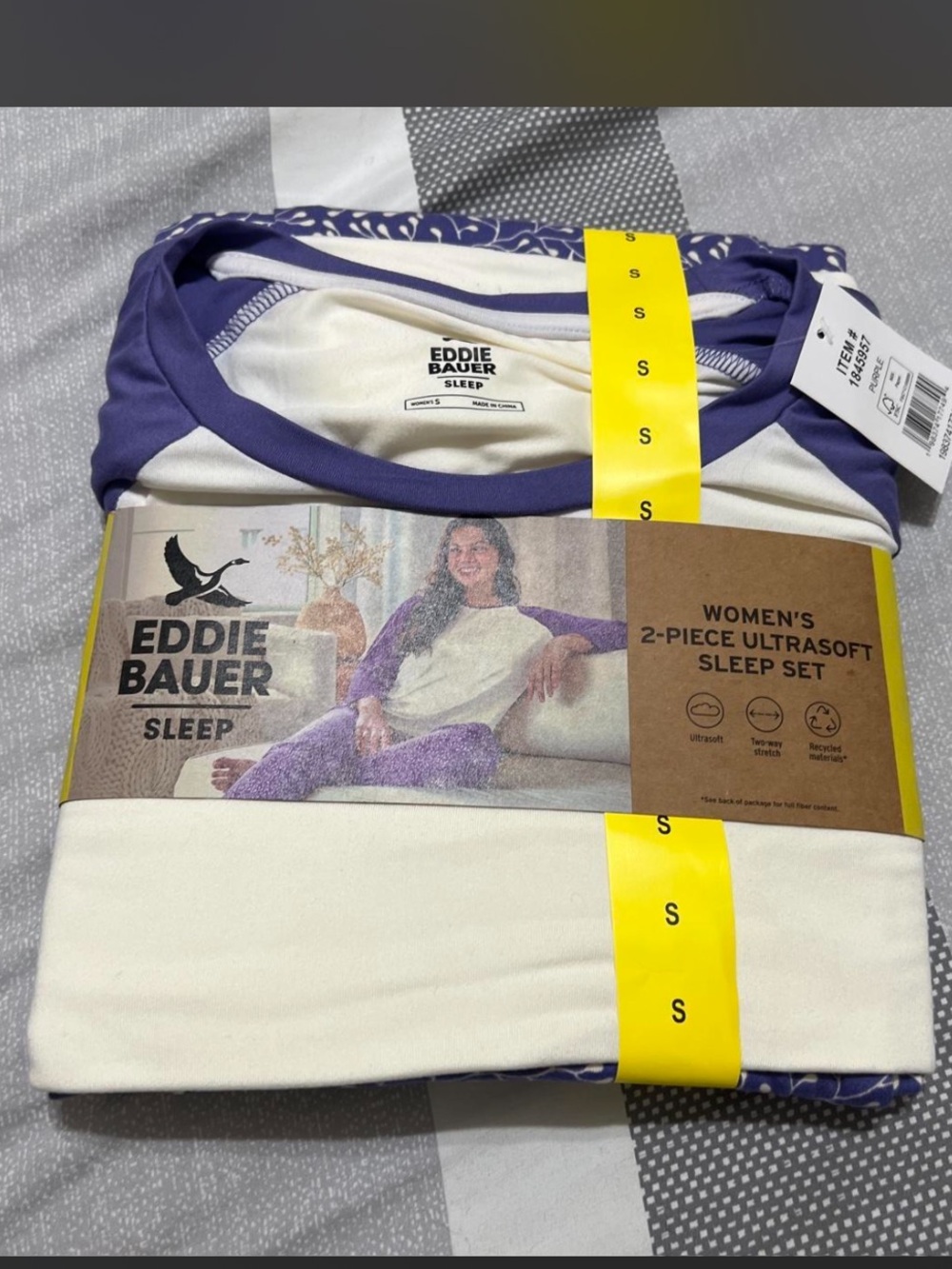 Eddie Bauer Women’s Two-Piece Ultrasoft Sleep Set — Purple & Cream